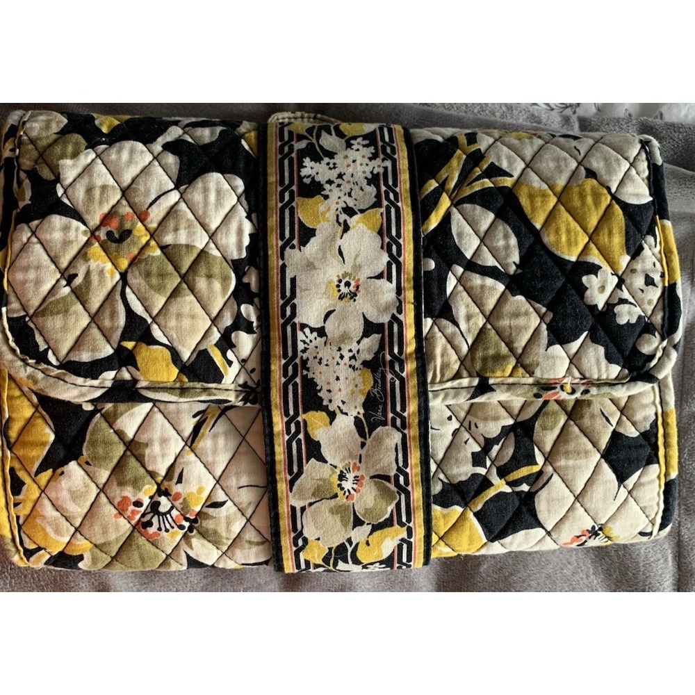 VERA BRADLEY Travel Lingerie Jewelry Roll Up DOGWOOD PATTERN Yellow Black